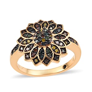 GP Italian Garden Collection Multi Diamond Floral Ring in Rhodium & Vermeil Yellow Gold Over Sterling Silver (Size 7.0) 0.50 ctw