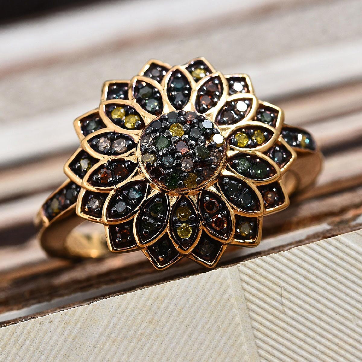 GP Italian Garden Collection Multi Diamond Floral Ring in Rhodium & Vermeil Yellow Gold Over Sterling Silver 0.50 ctw image number 1
