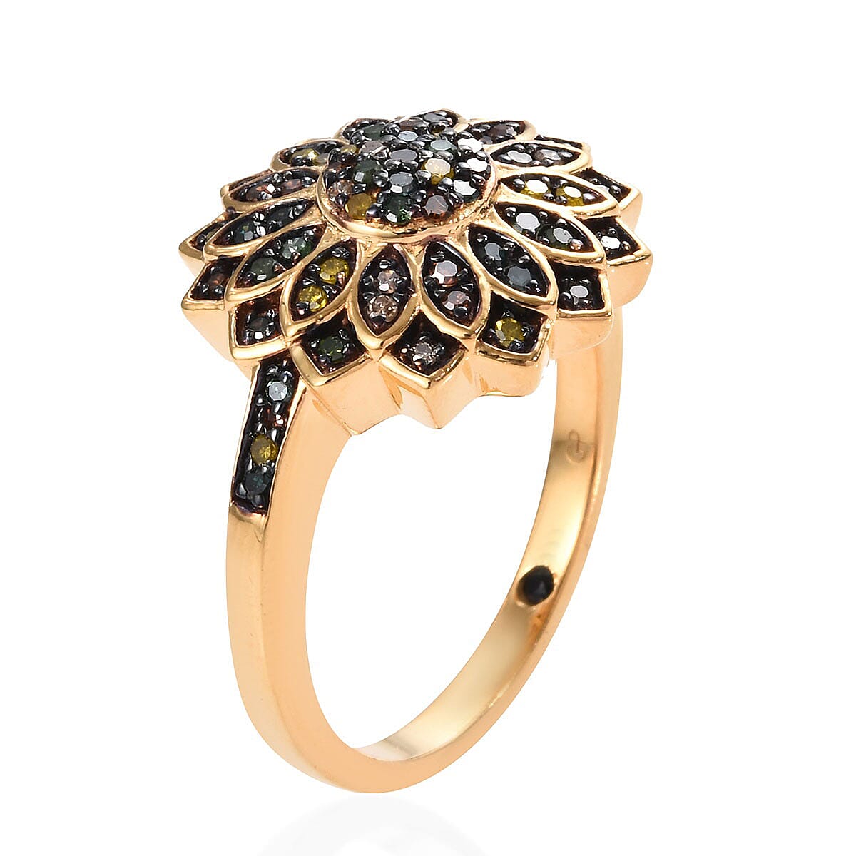 GP Italian Garden Collection Multi Diamond Floral Ring in Rhodium & Vermeil Yellow Gold Over Sterling Silver 0.50 ctw image number 3