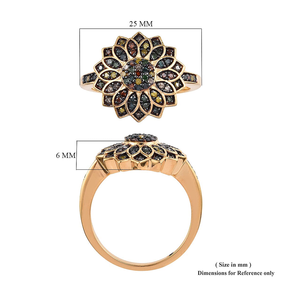 GP Italian Garden Collection Multi Diamond Floral Ring in Rhodium & Vermeil Yellow Gold Over Sterling Silver (Size 7.0) 0.50 ctw