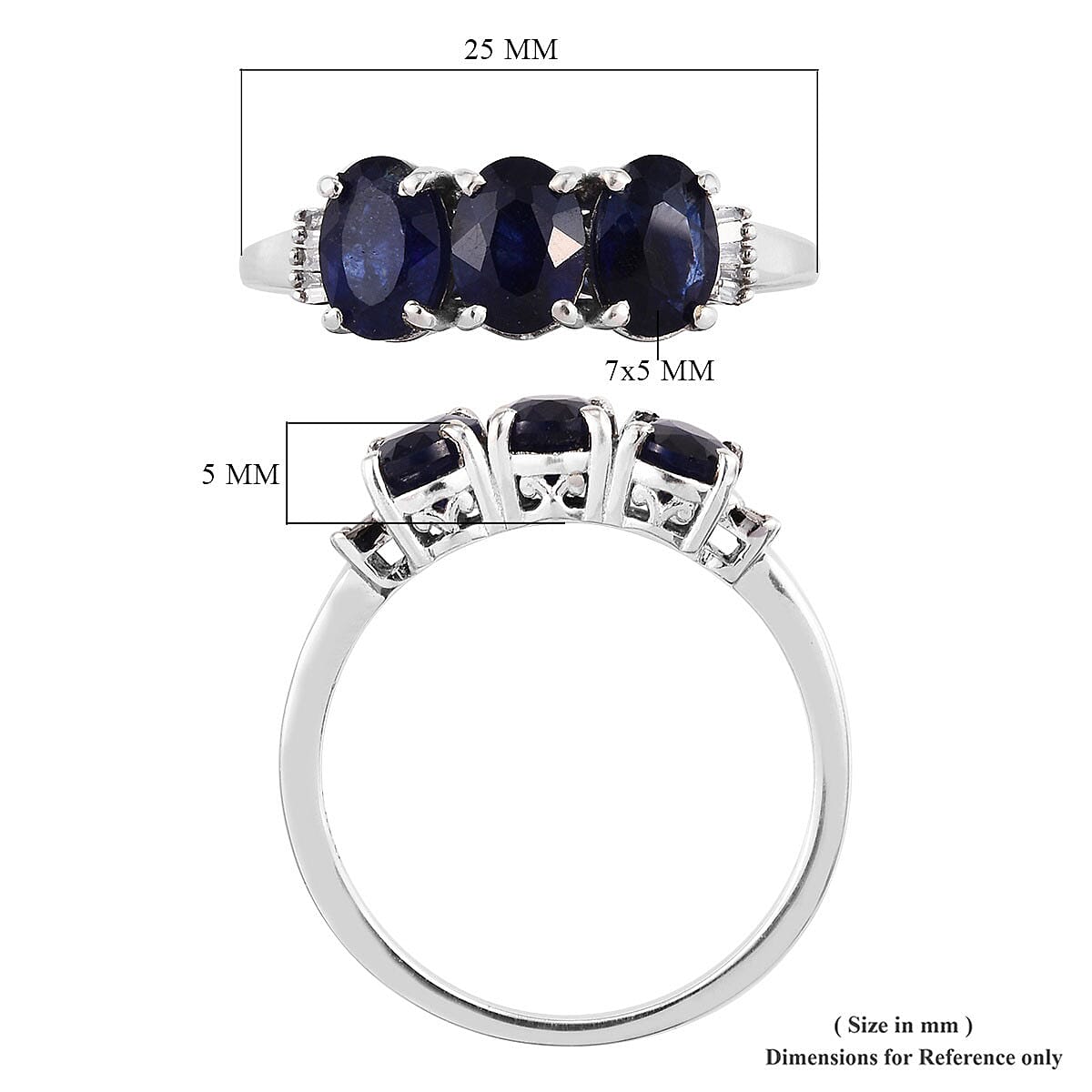 Masoala Sapphire (D) and Diamond 3 Stone Ring in Platinum Over Sterling Silver (Size 10.0) 3.50 ctw