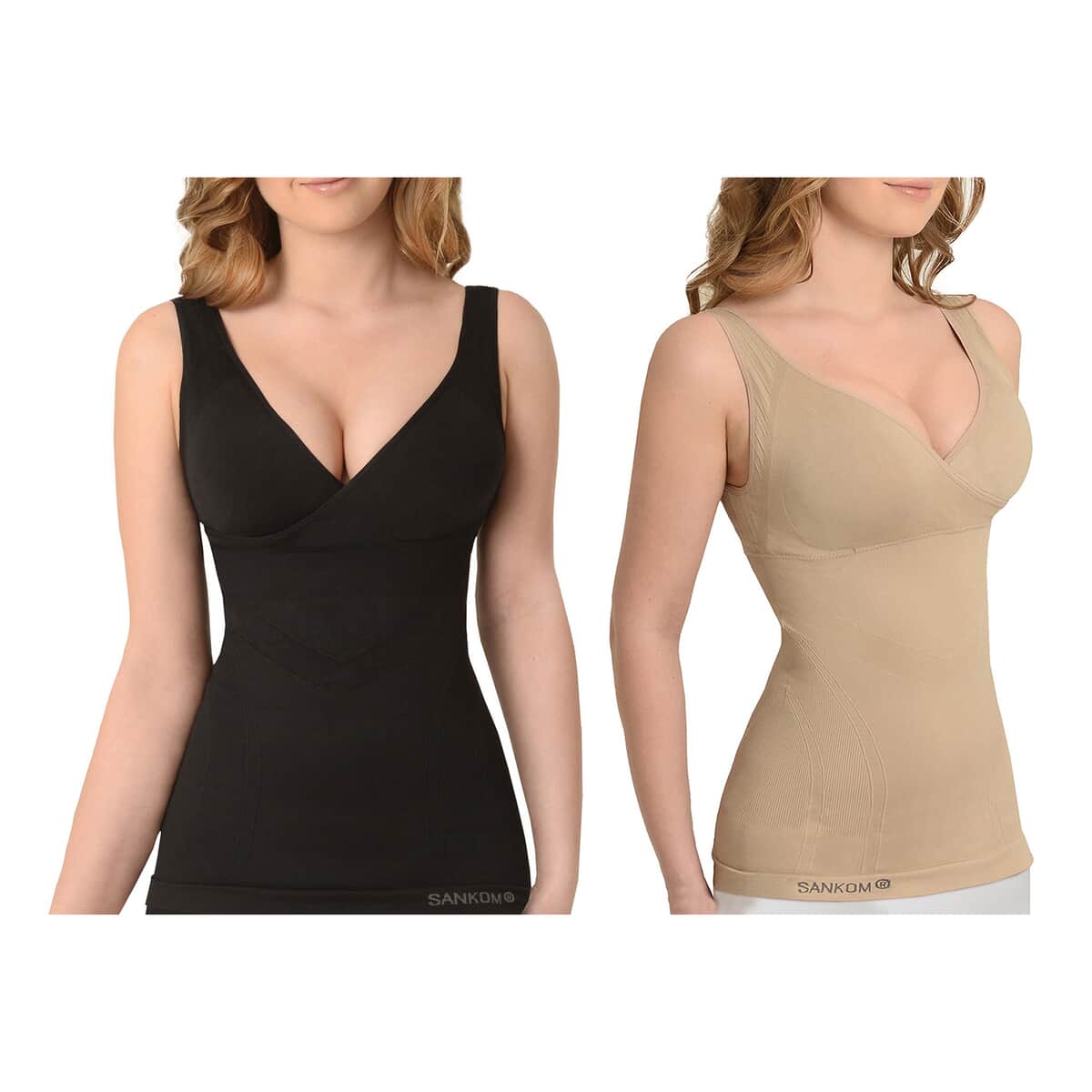SANKOM Patent Set of 2 Classic Shaping Camisole with Bra (M/L, Black & Beige) image number 0