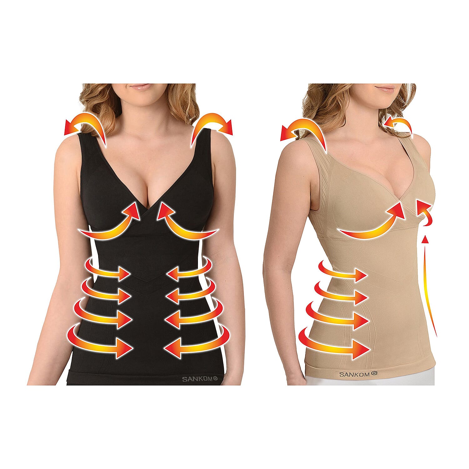 SANKOM Patent Set of 2 Classic Body Shaping Padded Camisole with Built-in Bra (M/L, Black & Beige)
