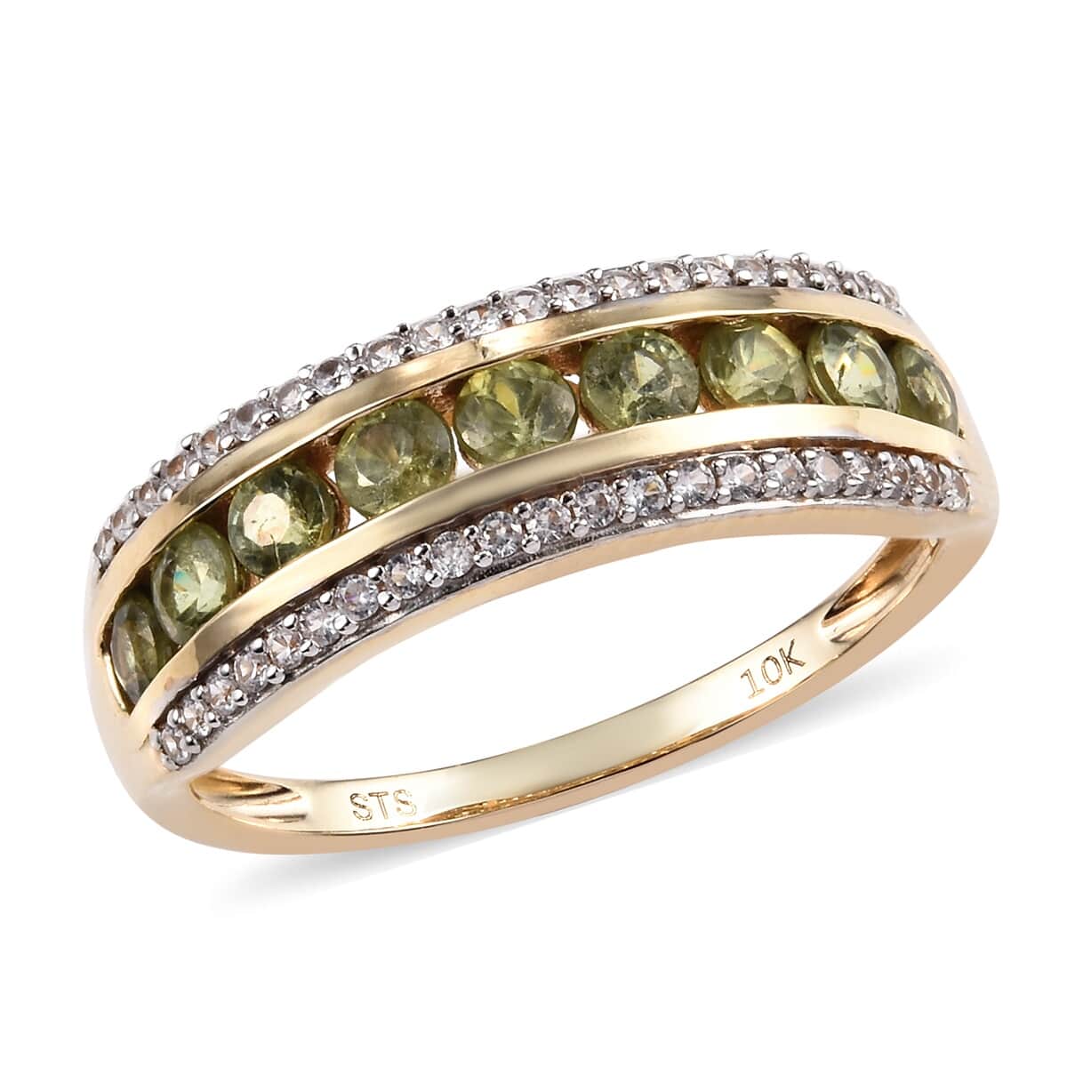 1.75 ctw AA Demantoid Garnet and Zircon Band Ring in 10K Yellow Gold (Size 5.0) 3.70 Grams image number 0
