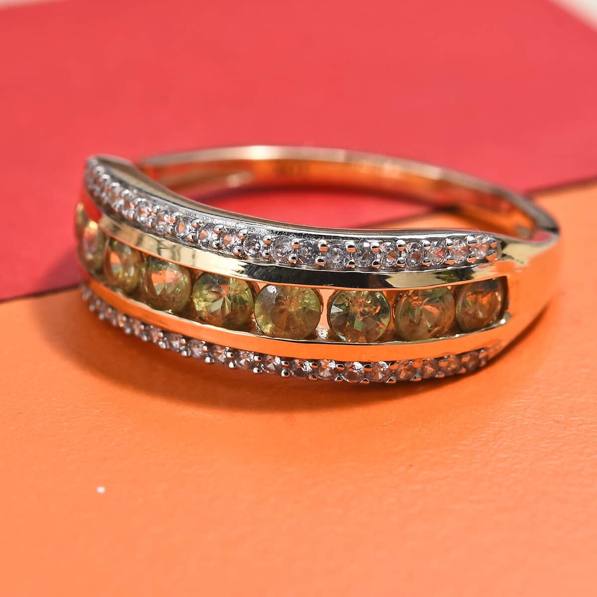 10K Yellow Gold AA Natural Ambanja Demantoid Garnet and Zircon Band Ring (Size 5.0) 3.70 Grams 1.75 ctw image number 1