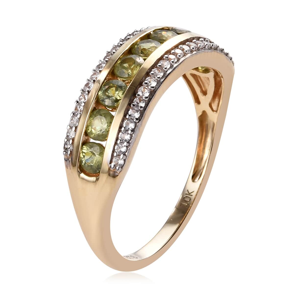 10K Yellow Gold AA Natural Ambanja Demantoid Garnet and Zircon Band Ring (Size 5.0) 3.70 Grams 1.75 ctw image number 3