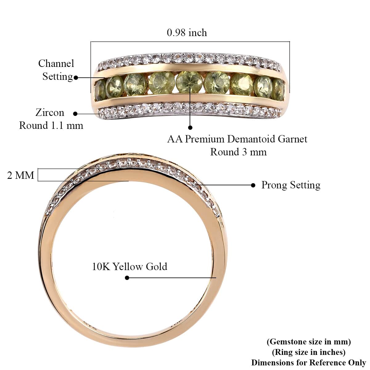 1.75 ctw AA Demantoid Garnet and Zircon Band Ring in 10K Yellow Gold (Size 5.0) 3.70 Grams image number 5