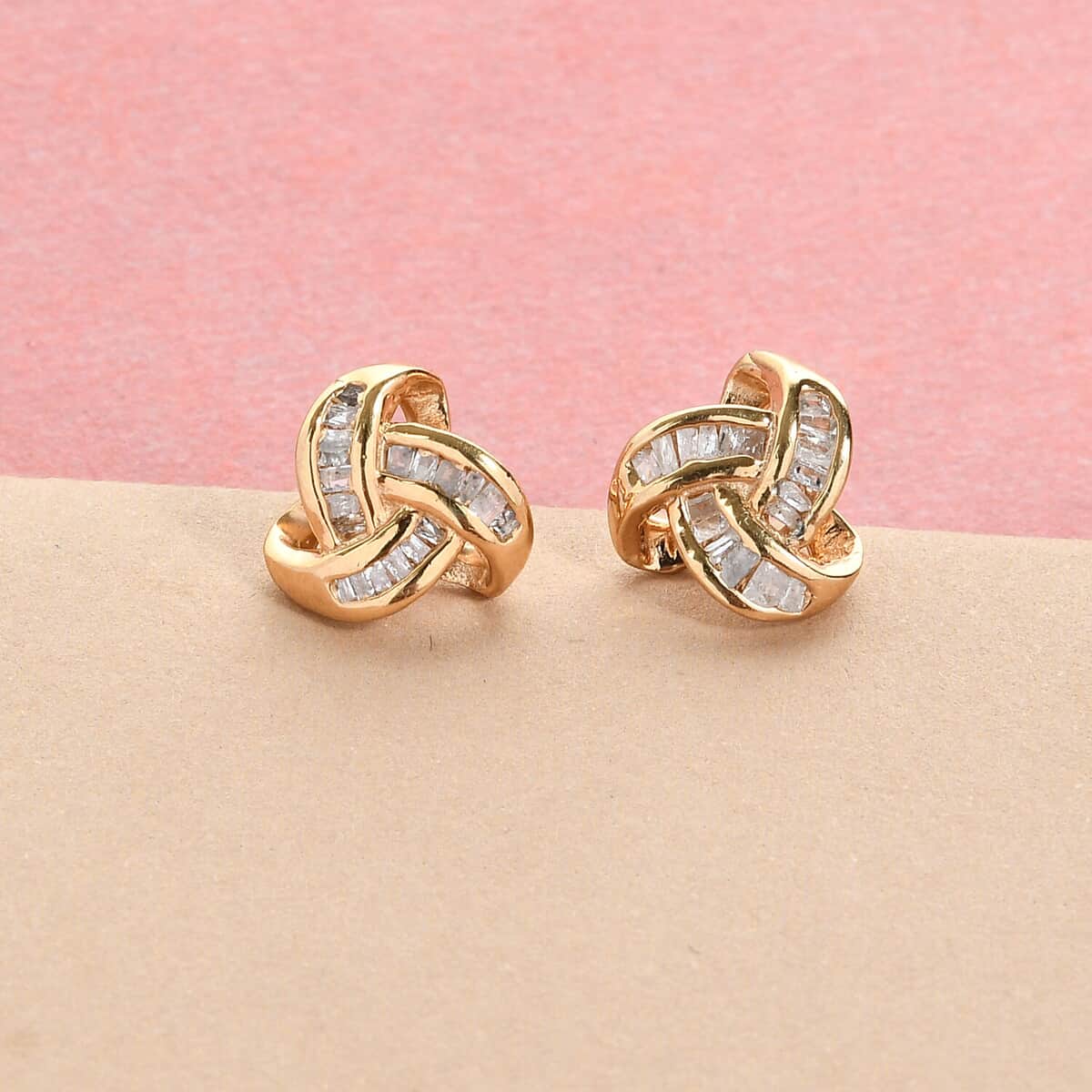 Diamond Knotted Stud Earrings in Vermeil Yellow Gold Over Sterling Silver 0.25 ctw image number 1