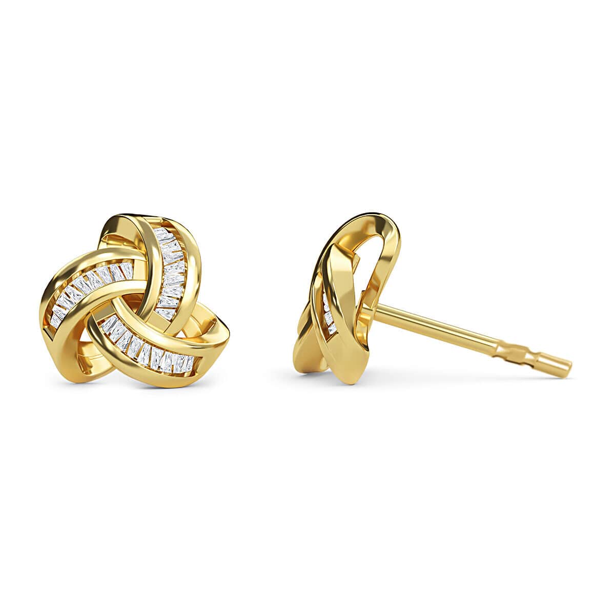 Diamond Knotted Stud Earrings in Vermeil Yellow Gold Over Sterling Silver 0.25 ctw image number 4
