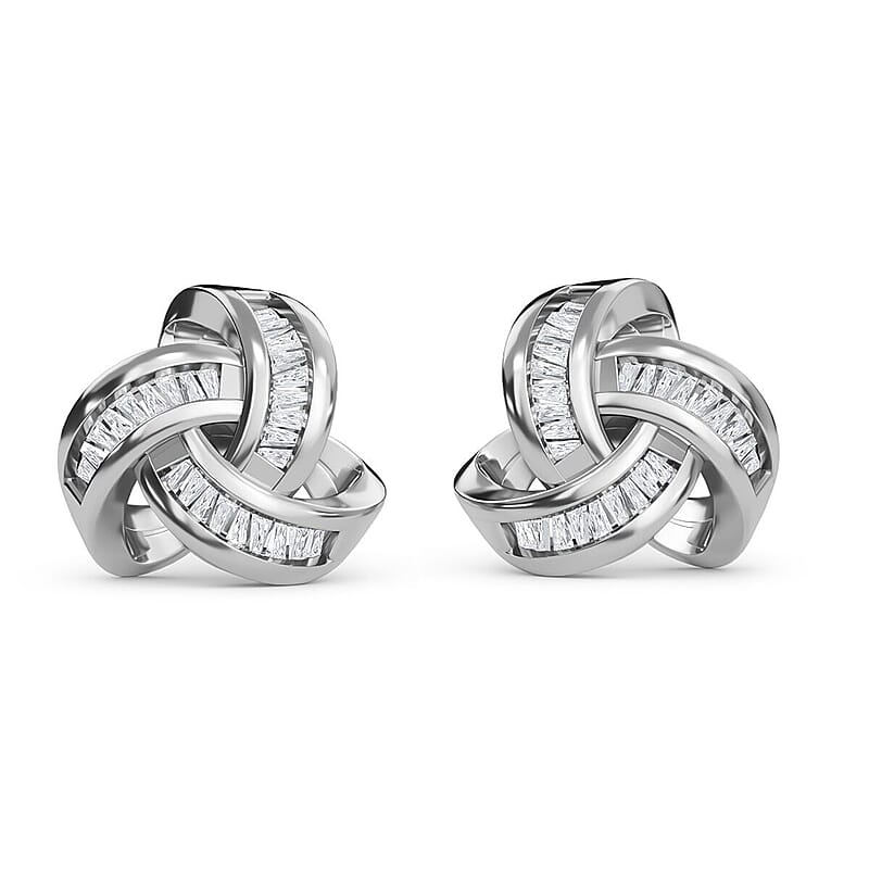 D'Joy Diamond 0.25 ctw Celtic Knot Stud Earrings in Platinum Over Sterling Silver