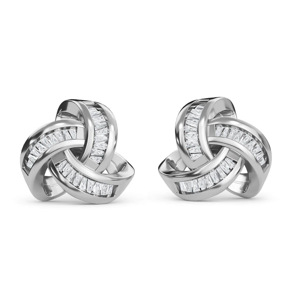 DOORBUSTER Diamond Knotted Stud Earrings in Platinum Over Sterling Silver 0.25 ctw image number 0