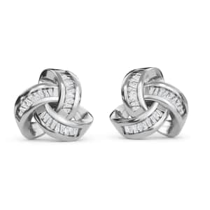 Diamond Earrings in Platinum Over Sterling Silver, Knot Stud, Celtic Knot Earrings, Silver Diamond Studs 0.25 ctw
