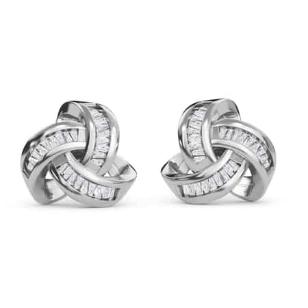 Diamond Earrings in Platinum Over Sterling Silver, Knot Stud, Celtic Knot Earrings, Silver Diamond Studs 0.25 ctw image number 0