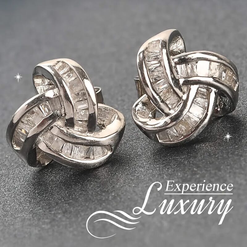 D'Joy Diamond 0.25 ctw Celtic Knot Stud Earrings in Platinum Over Sterling Silver