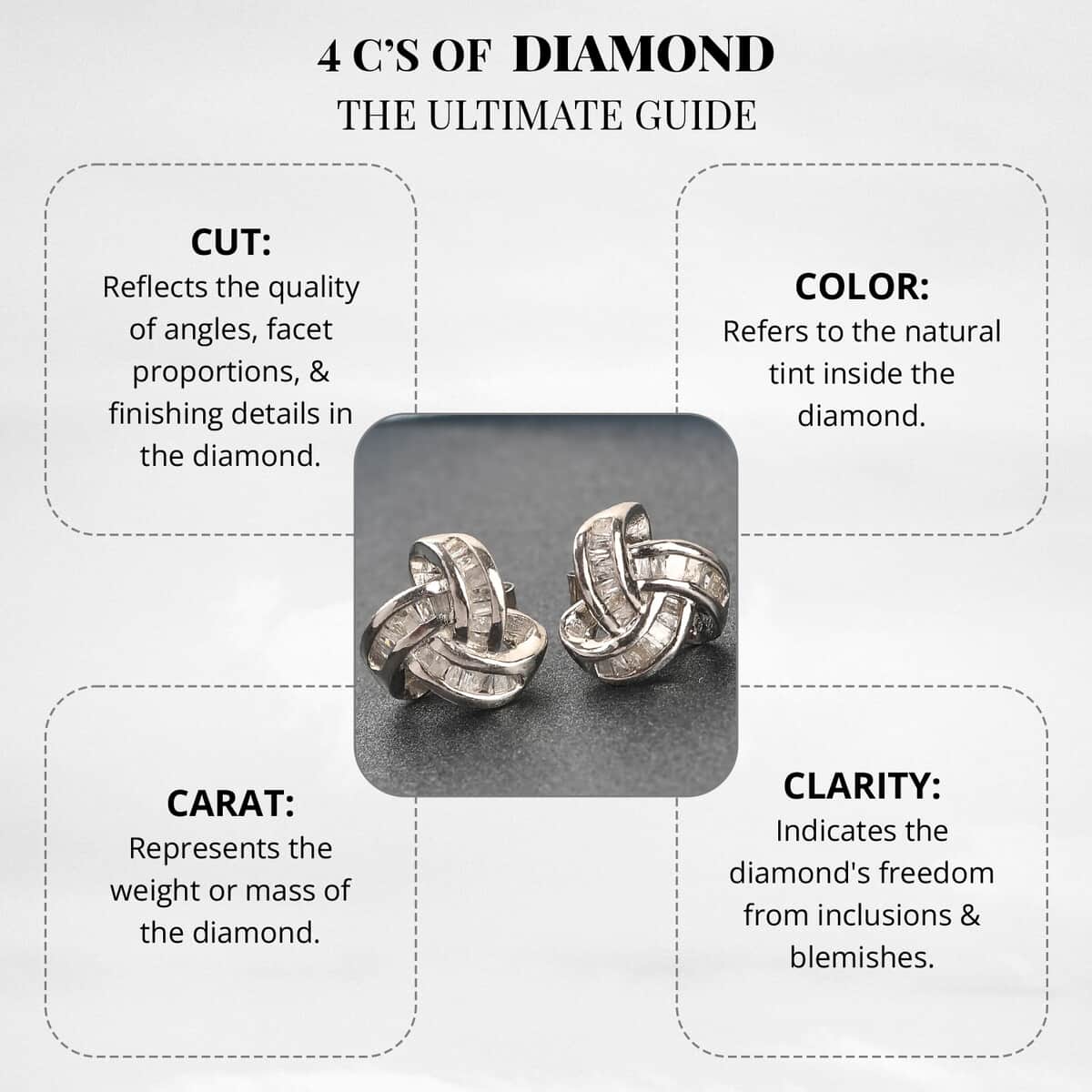 DOORBUSTER Diamond Knotted Stud Earrings in Platinum Over Sterling Silver 0.25 ctw image number 3