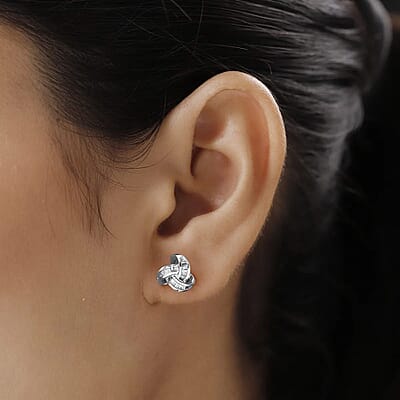 D'Joy Diamond 0.25 ctw Celtic Knot Stud Earrings in Platinum Over Sterling Silver