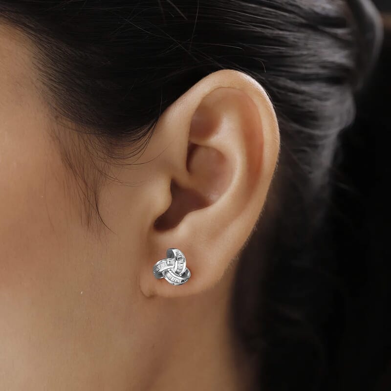 D'Joy Diamond 0.25 ctw Celtic Knot Stud Earrings in Platinum Over Sterling Silver