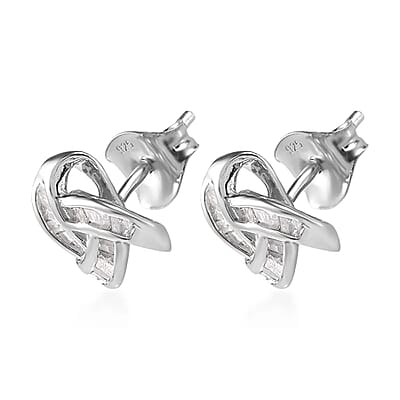 D'Joy Diamond 0.25 ctw Celtic Knot Stud Earrings in Platinum Over Sterling Silver