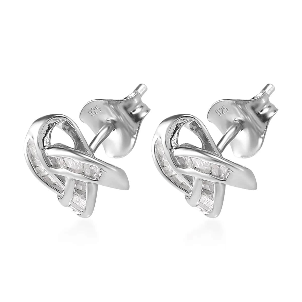 DOORBUSTER Diamond Knotted Stud Earrings in Platinum Over Sterling Silver 0.25 ctw image number 5