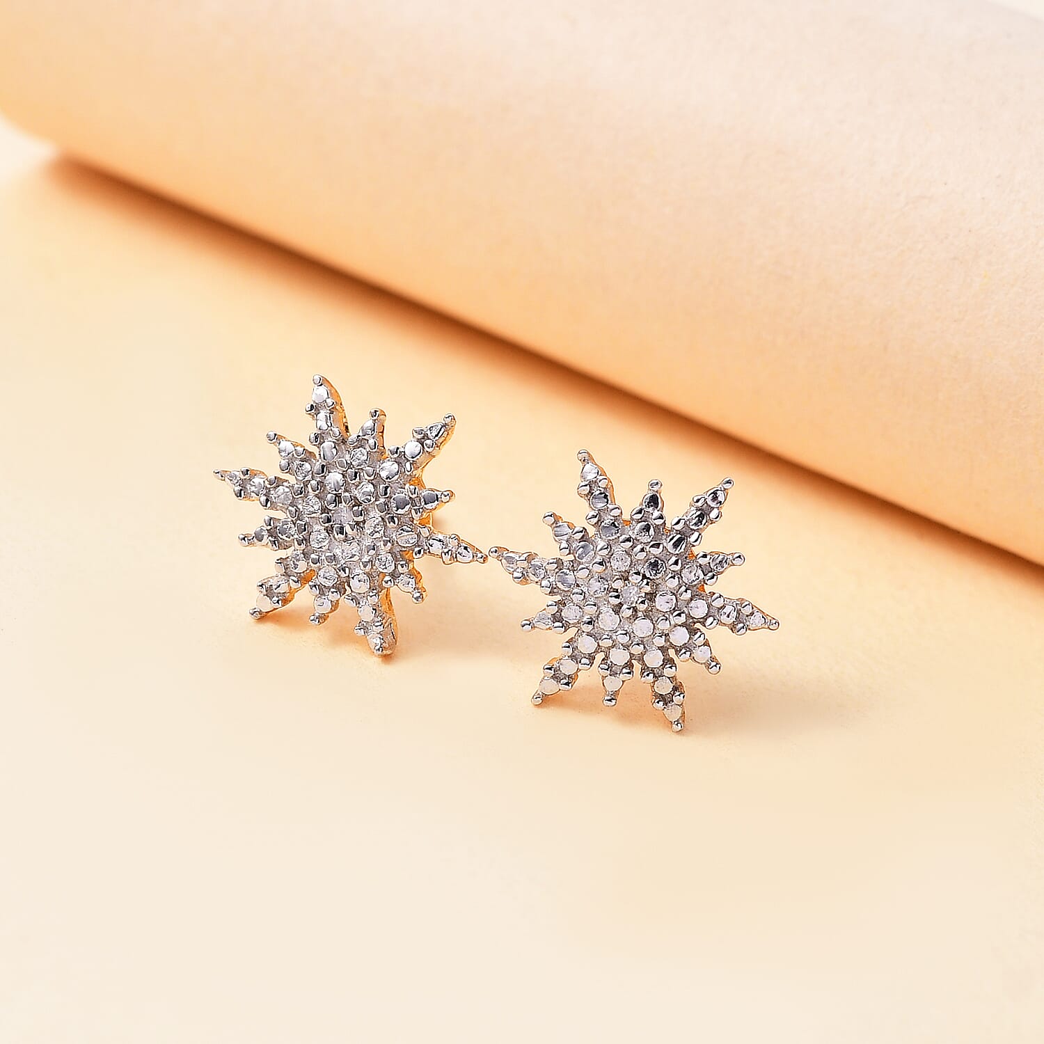 D'Joy Snowflake Diamond Accent Star Stud Earrings in Platinum & 14K Yellow Gold Over Sterling Silver