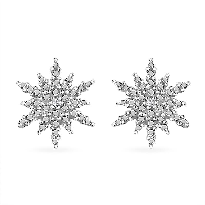 D'Joy Snowflake Diamond Accent Star Stud Earrings in Platinum Over Sterling Silver