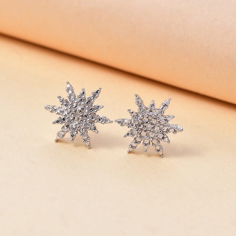 D'Joy Snowflake Diamond Accent Star Stud Earrings in Platinum Over Sterling Silver