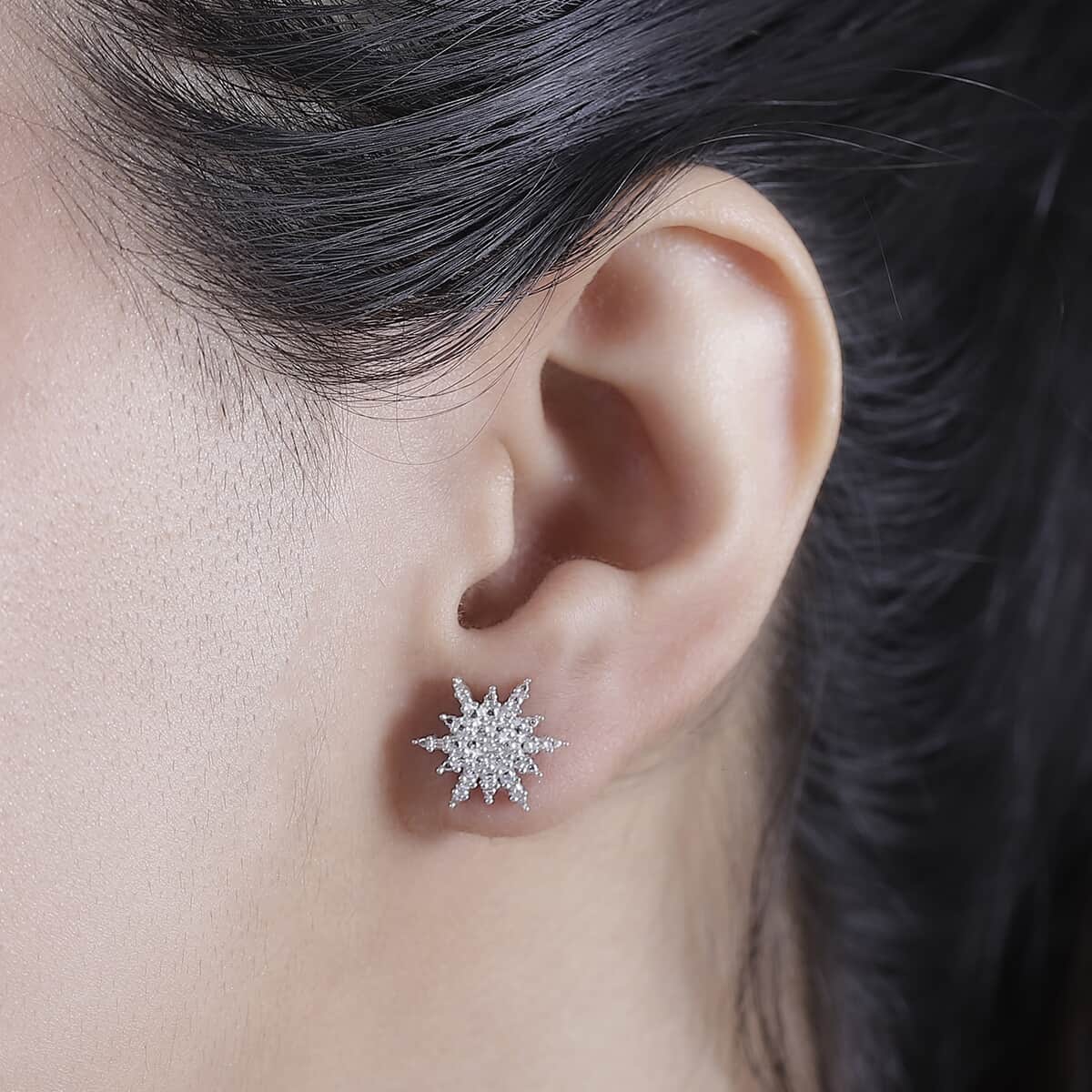 Doorbuster Snowflake Diamond Accent Star Stud Earrings in Platinum Over Sterling Silver image number 2