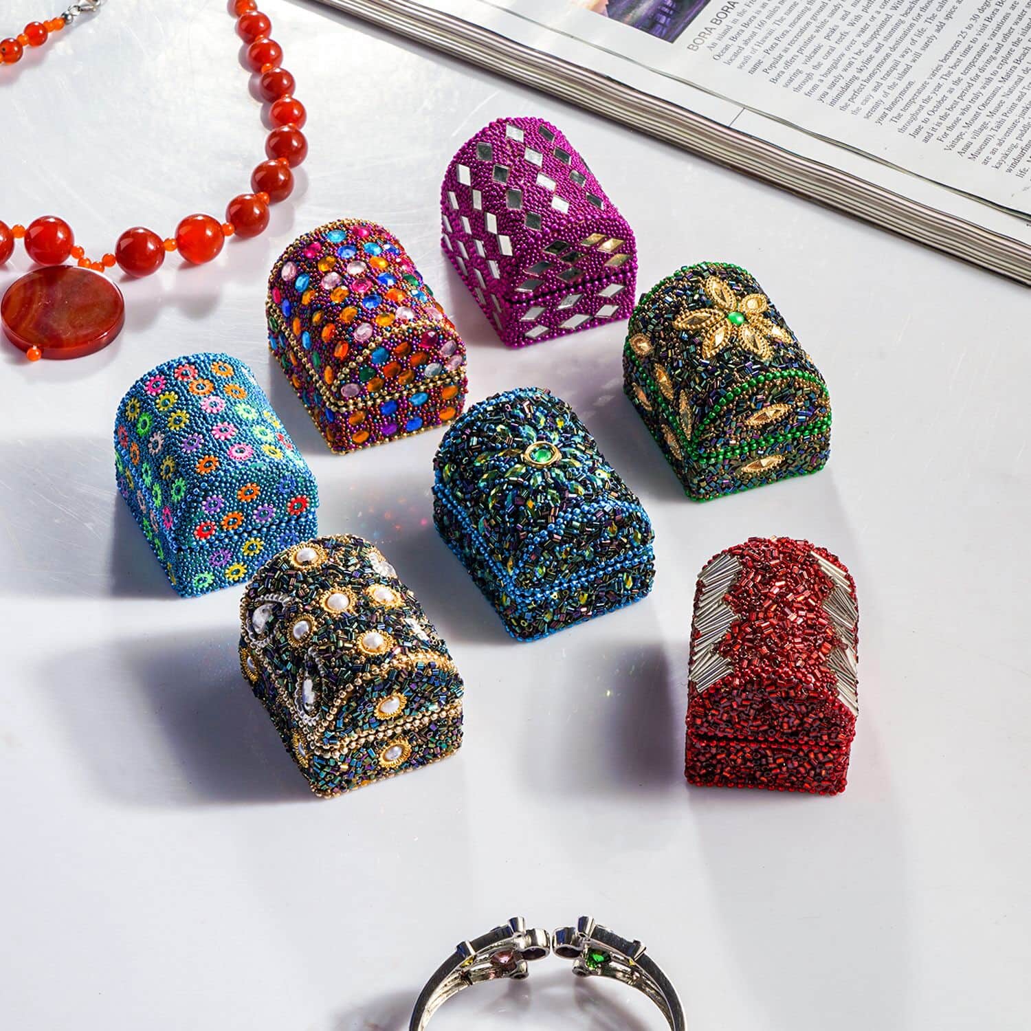 Buy Set of 7 Handcrafted Multi Color Mini Jewelry Box Beads