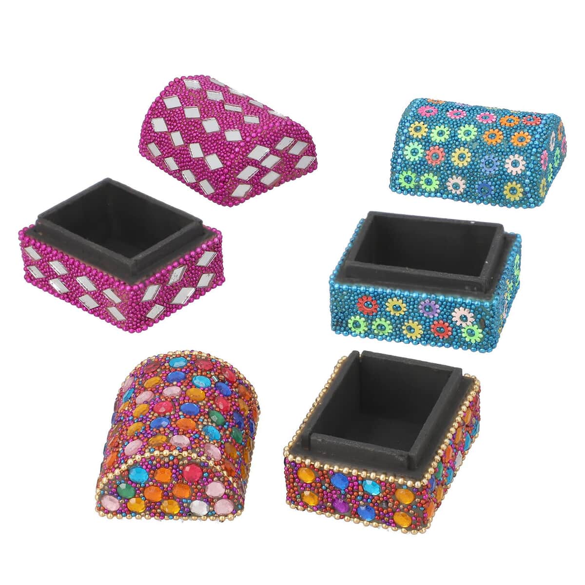 Handcrafted Set of 7 Multi Color Wooden Beaded Chest Jewelry Box image number 4