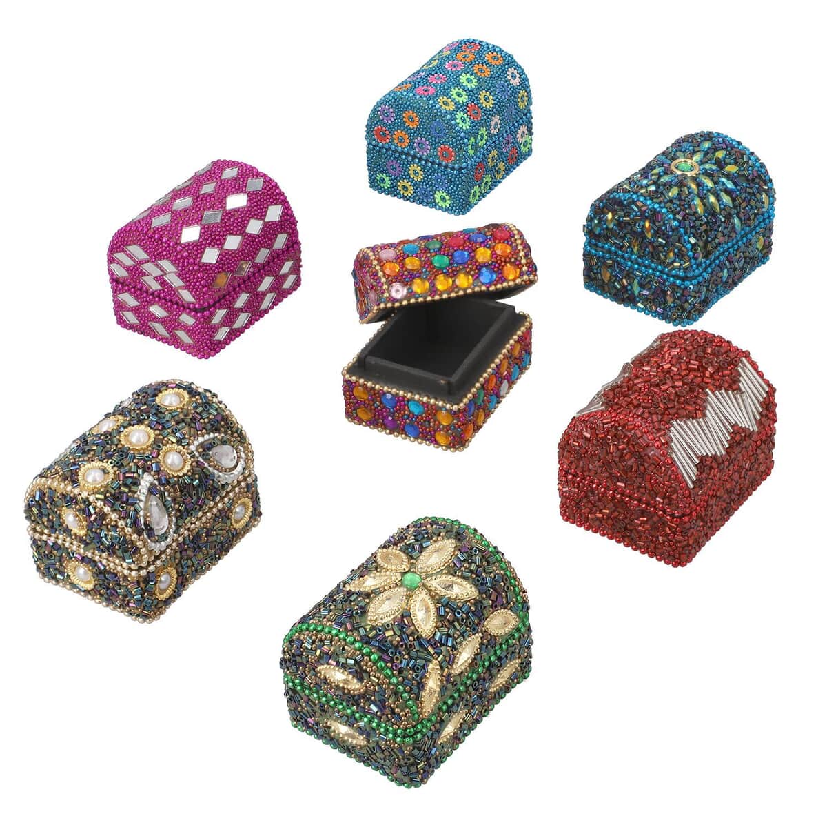 Set of 7 Handcrafted Multi Color Mini Jewelry Box Beads Gemstone Decoration Small Jewelry Keepsake Boxes Treasure Chest Wooden Box image number 6