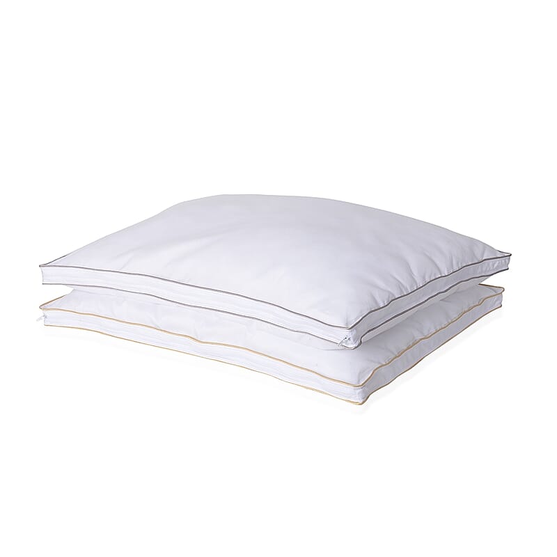 Homesmart Set of 2 White Down Alternative Microfiber Pillow Protectors with Golden Piping - Queen , Pillow Cover , Cushion Cover , Pillow Shams , Pillow Case Covers