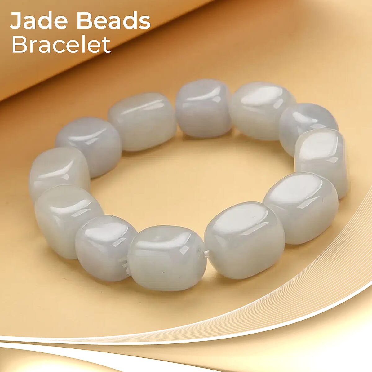 White Jade 481.00 ctw Bracelet, Jade Beads Bracelet, Stretch Bracelet image number 1