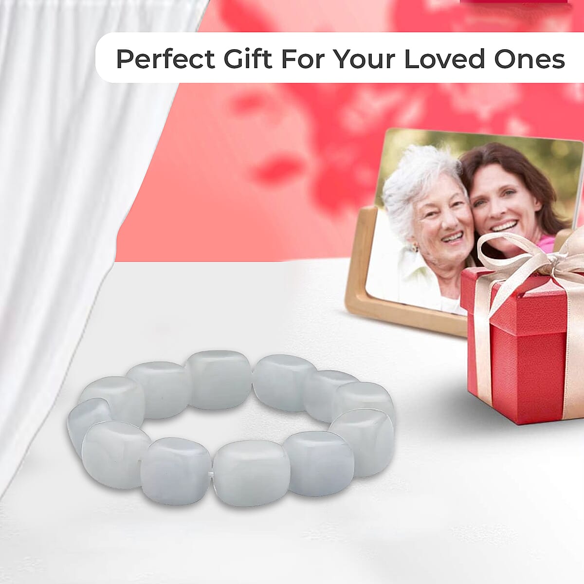 White Jade 481.00 ctw Bracelet, Jade Beads Bracelet, Stretch Bracelet image number 3