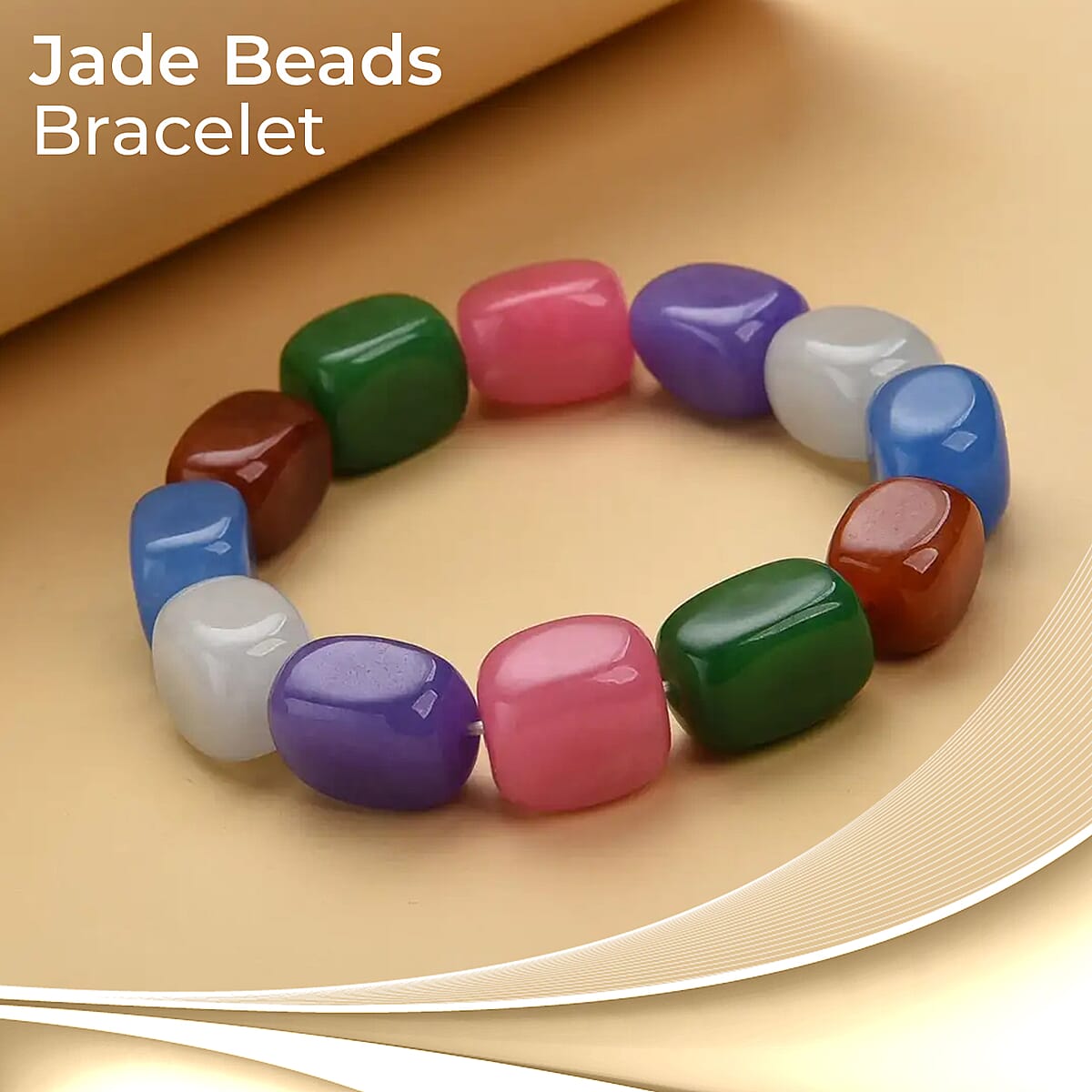 Multi Color Jade Bracelet, Jade Beads Bracelet, Stretch Bracelet 489.00 ctw image number 1