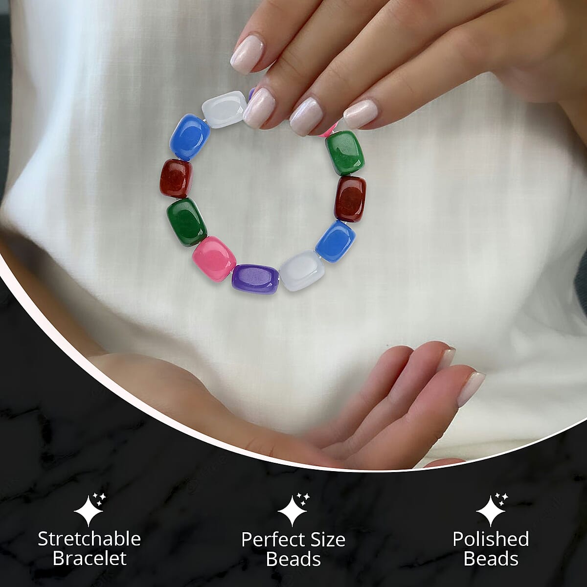 Multi Color Jade Bracelet, Jade Beads Bracelet, Stretch Bracelet 489.00 ctw image number 2