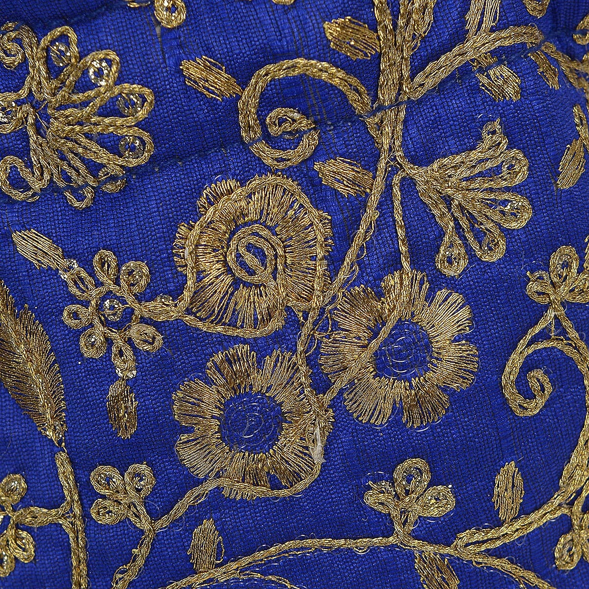 Handcrafted Royal Blue, Golden Satin Embroiderd Drawstring Potli Bag (7.5x4.5) image number 3