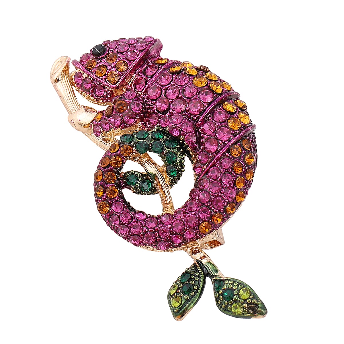 Blue Glass and Multi Gemstone Set of 2 Monkey and Chameleon Brooch or Pendant Necklace 24 Inches in Dualtone & Stainless Steel image number 3