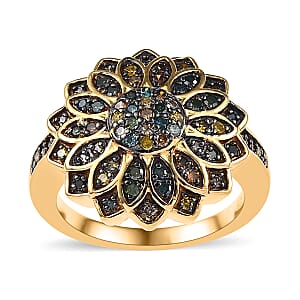 GP Italian Garden Collection Multi Diamond Floral Ring in Rhodium & Vermeil Yellow Gold Over Sterling Silver (Size 6.0) 0.50 ctw