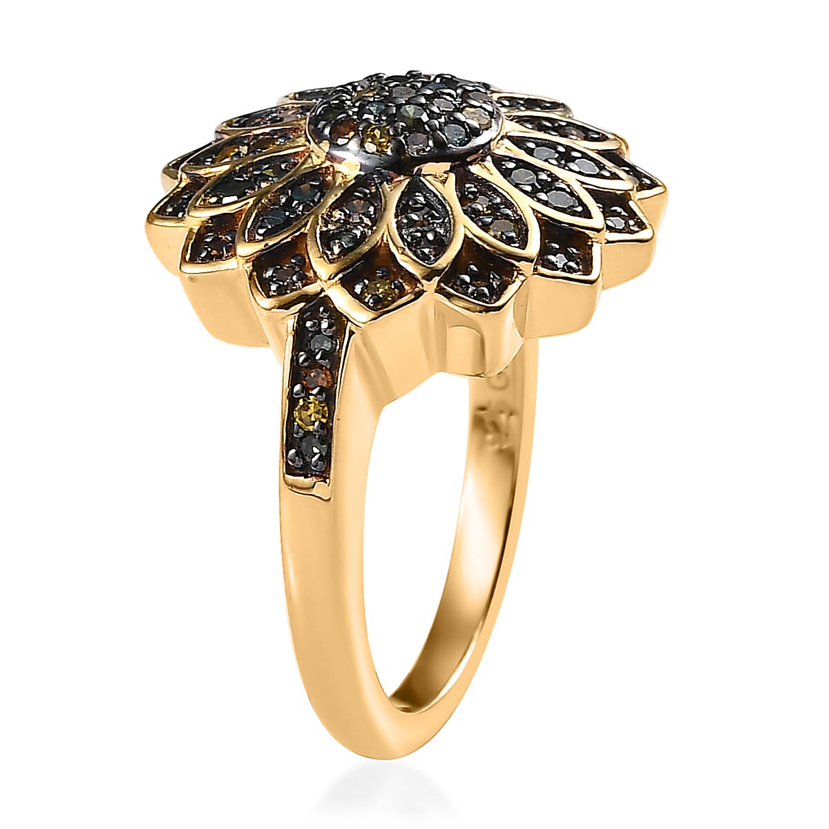 GP Italian Garden Collection Multi Diamond Floral Ring in Rhodium & Vermeil Yellow Gold Over Sterling Silver (Size 6.0) 0.50 ctw image number 3