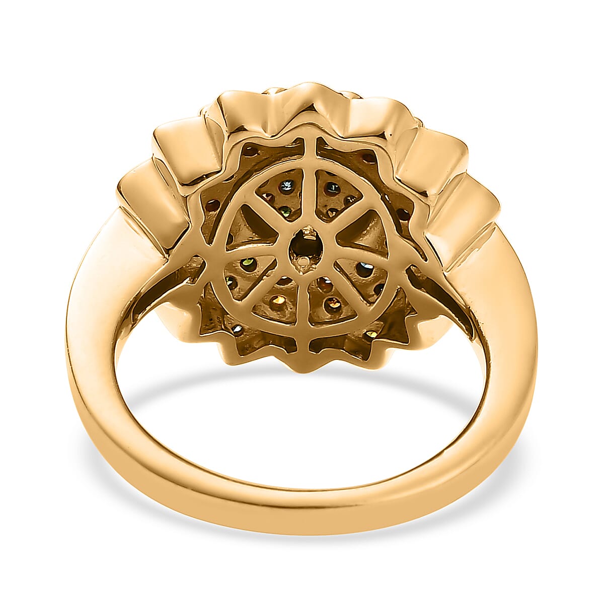 GP Italian Garden Collection Multi Diamond Floral Ring in Rhodium & Vermeil Yellow Gold Over Sterling Silver (Size 6.0) 0.50 ctw image number 4