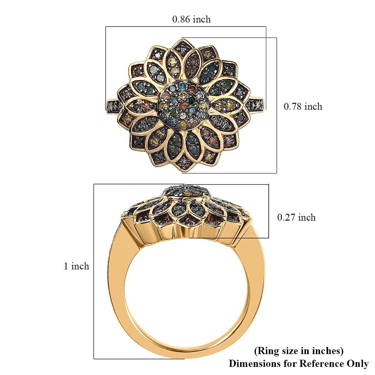 GP Italian Garden Collection Multi Diamond Floral Ring in Rhodium & Vermeil Yellow Gold Over Sterling Silver (Size 6.0) 0.50 ctw image number 5