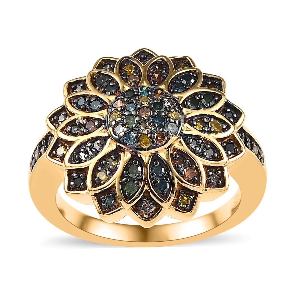 GP Italian Garden Collection Tanzanite and 2024 Multi Gemstone Floral Ring in Vermeil Yellow Gold Over Sterling Silver 1.15 ctw