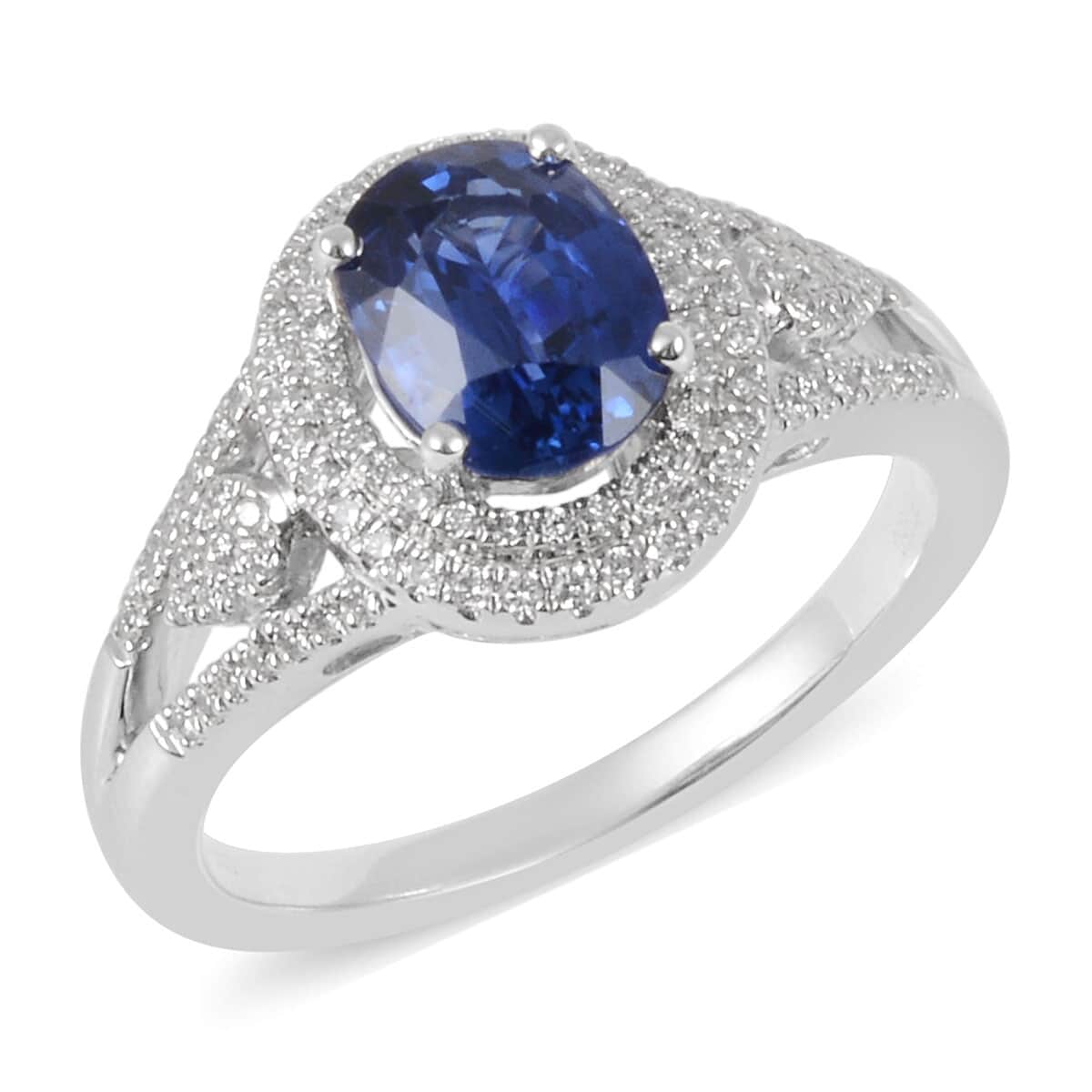 950 Platinum AAAA Natural Ceylon Sapphire and Diamond E-F VS Ring (Size 6.0) 8 Grams 2.50 ctw  image number 0
