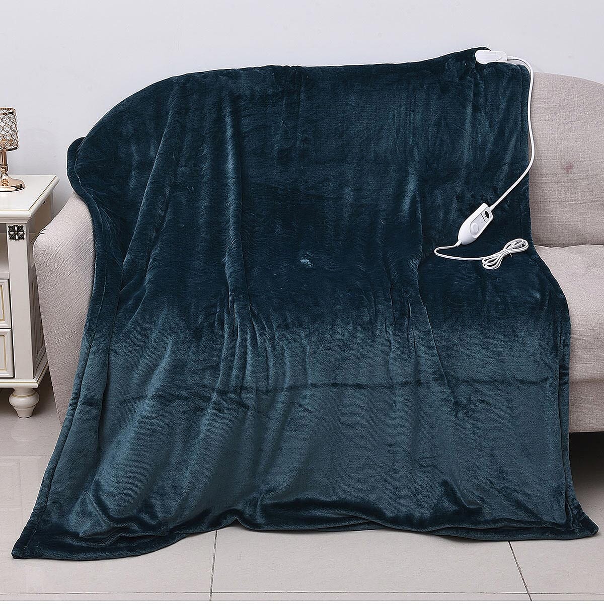 Homesmart Solid Teal Sherpa Fleece Electric Blanket with Timer and Detachable Plug (Microfiber) image number 4