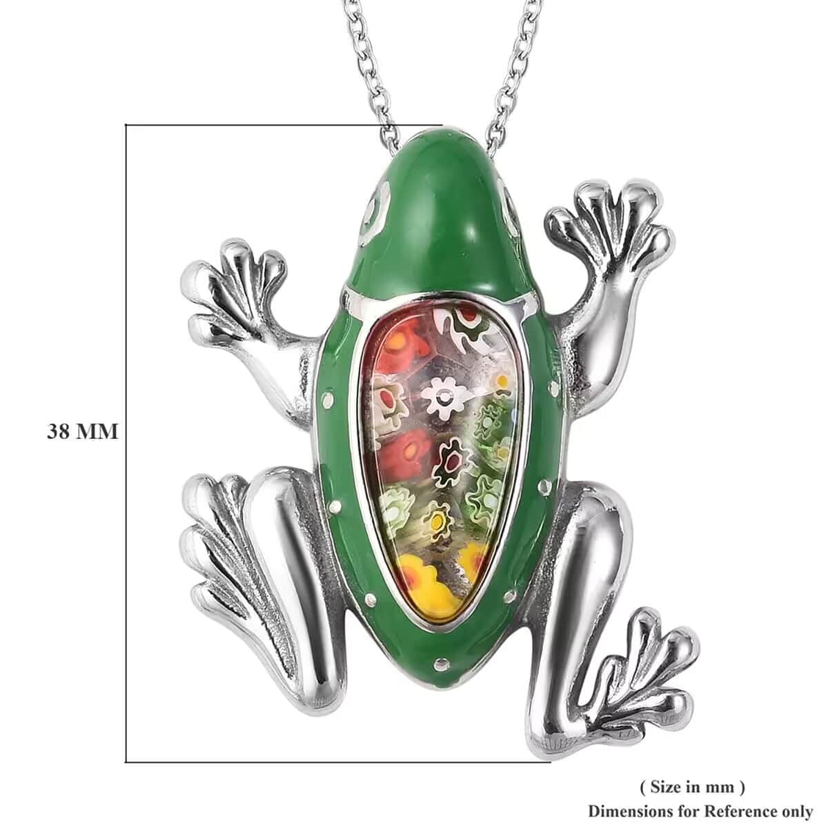 Multi Color Murano Style and Enameled Frog Pendant Necklace in Stainless Steel 20 Inches image number 6