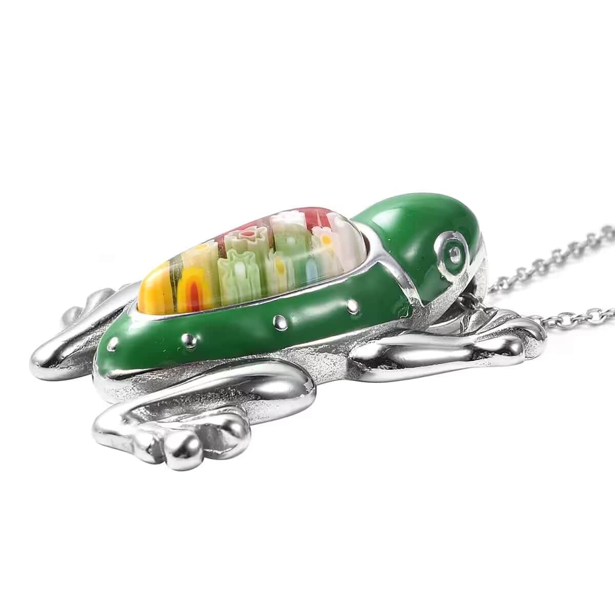 Multi Color Murano Style and Enameled Frog Pendant Necklace in Stainless Steel 20 Inches image number 7