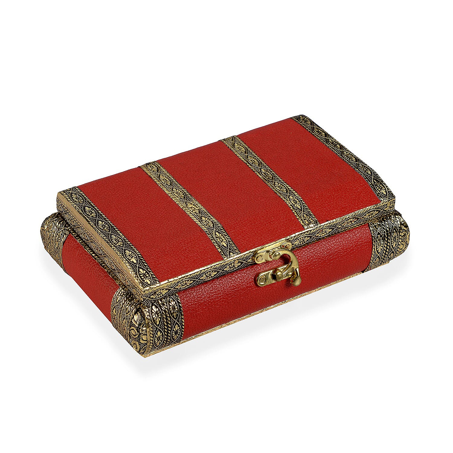 Red Faux Leather Oxidized Jewelry Box with Scratch Protection Interior , Jewelry Storage Box for Women , Travel Jewelry Case , Jewelry Organizer