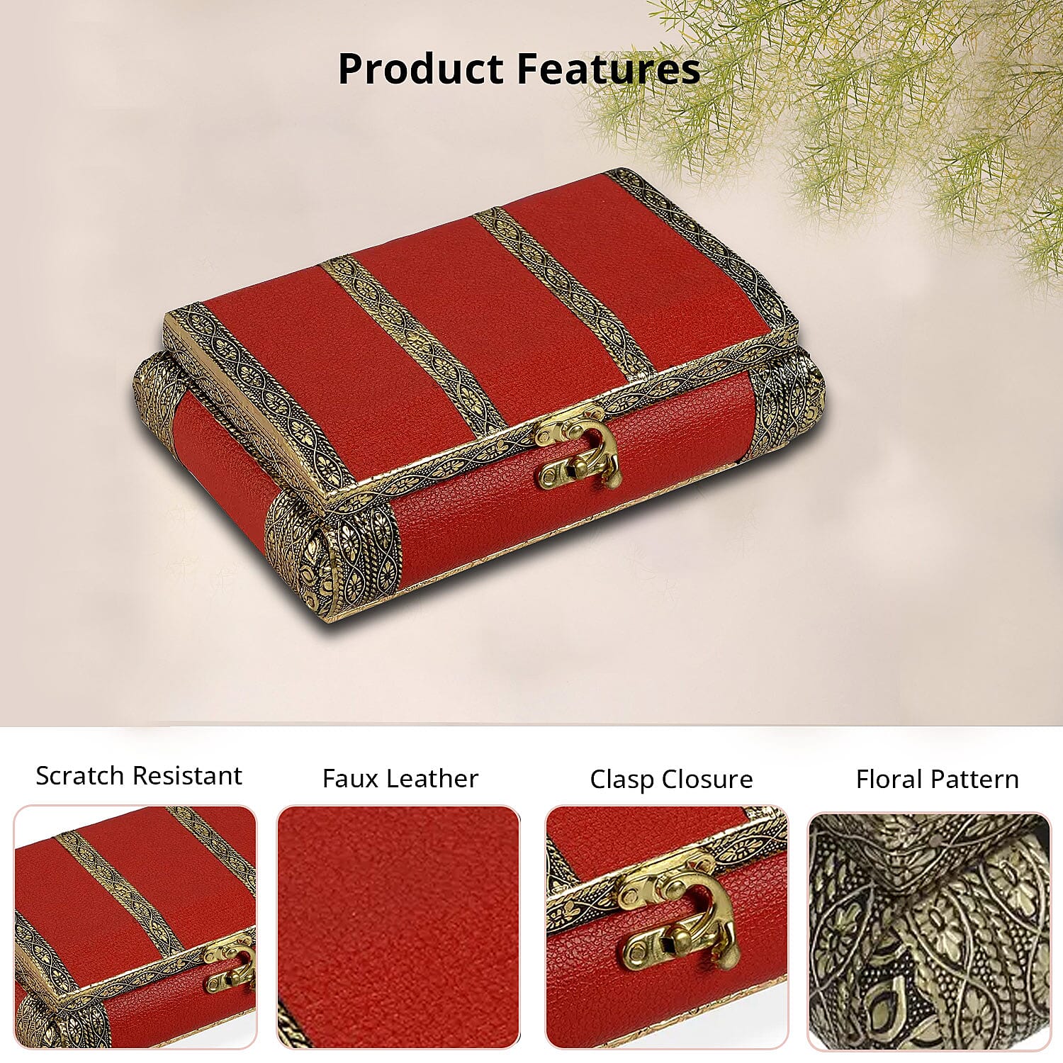 Red Faux Leather Oxidized Jewelry Box with Scratch Protection Interior , Jewelry Storage Box for Women , Travel Jewelry Case , Jewelry Organizer
