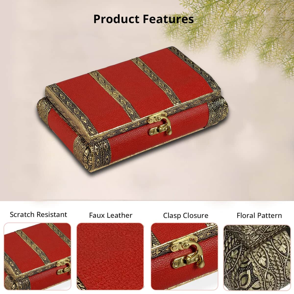 Red Faux Leather Oxidized Jewelry Box with Scratch Protection Interior , Jewelry Storage Box for Women , Travel Jewelry Case , Jewelry Organizer image number 1