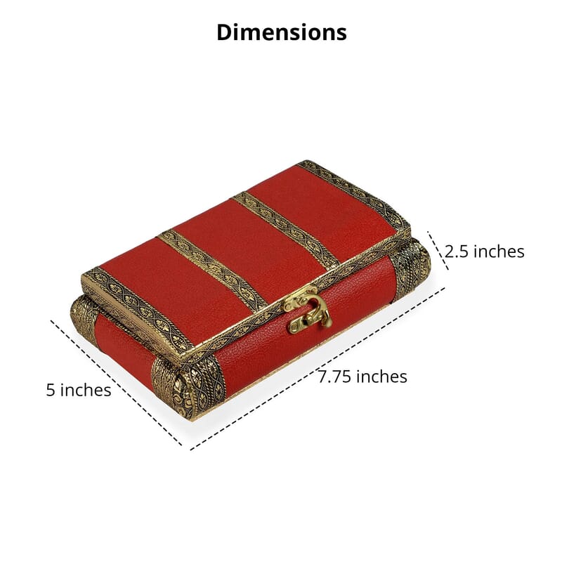 Red Faux Leather Oxidized Jewelry Box with Scratch Protection Interior , Jewelry Storage Box for Women , Travel Jewelry Case , Jewelry Organizer
